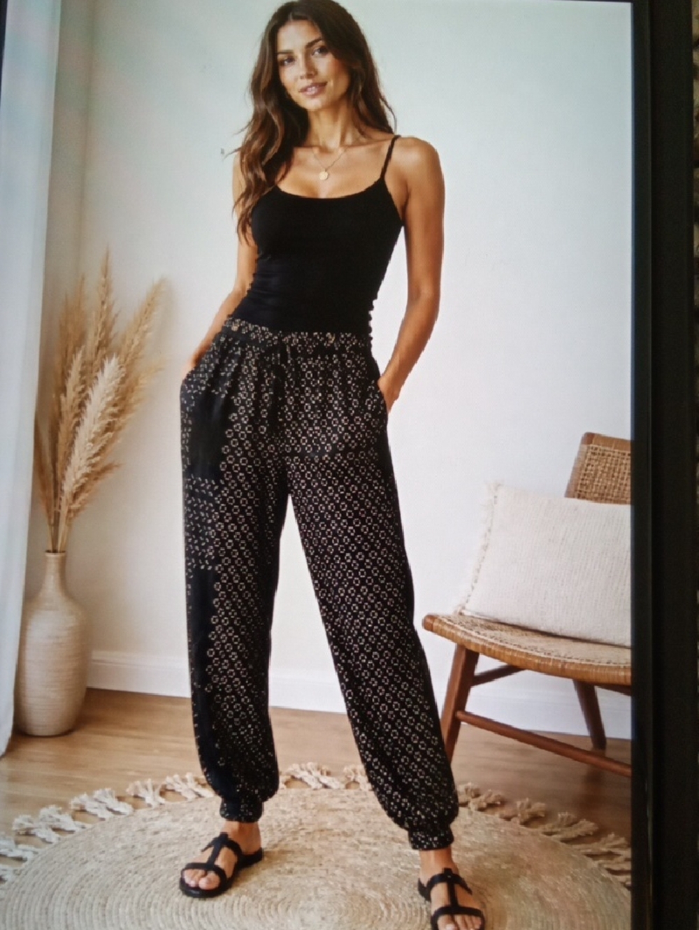 Biya By Johnny Was Sheer Joggers Silk Art To Wear Elastic Waist High Rise MEDIUM